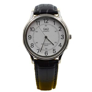 Reloj Q&Q Redondo - Malla De Cuero - Fondo Blanco - Unisex